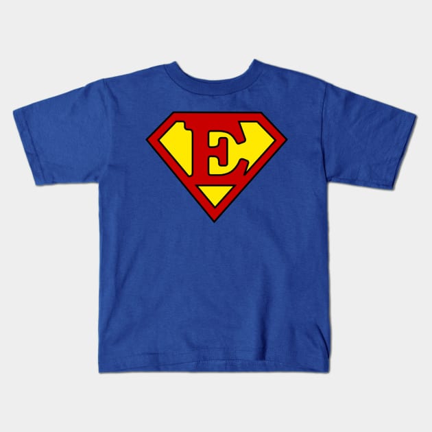 Superhero Symbol Letter E Kids T-Shirt by NextLevelDesignz